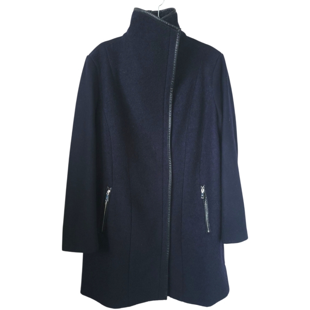 Tahari Elaine XXL Wool Blend Pea Coat Navy Asymmetrical Zip Collar Office - Picture 4 of 16